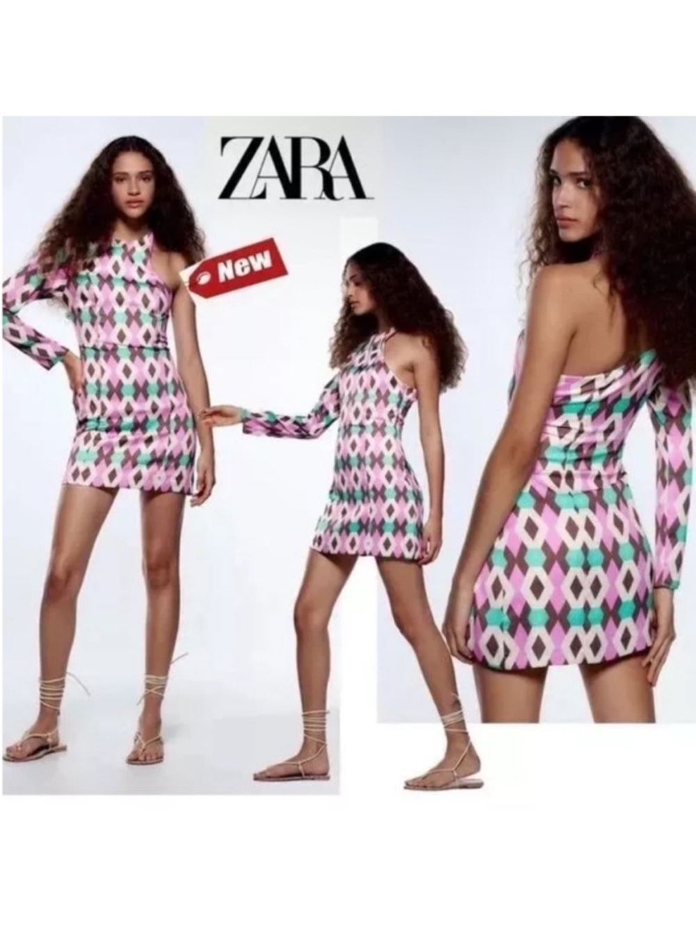 Blogger’s Favorite Zara Satin Effect Print One Shoulder Mini Dress. XS. NWT.